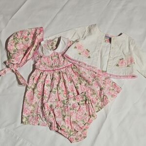 Vintage First Impressions Tull Floral Dress With Peter Pan Collar Size 3/6 Month